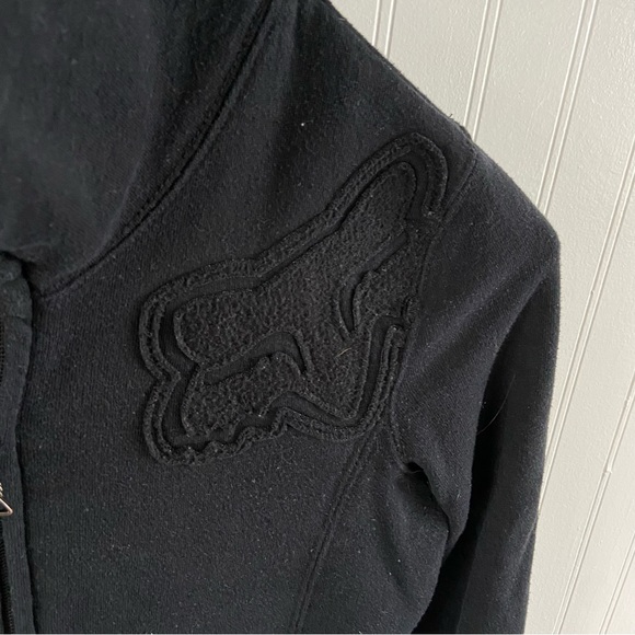 FOX RACING Zip Up Sweatshirt Jacket Black Embroidered Small Pockets Thumbholes - Picture 9 of 16